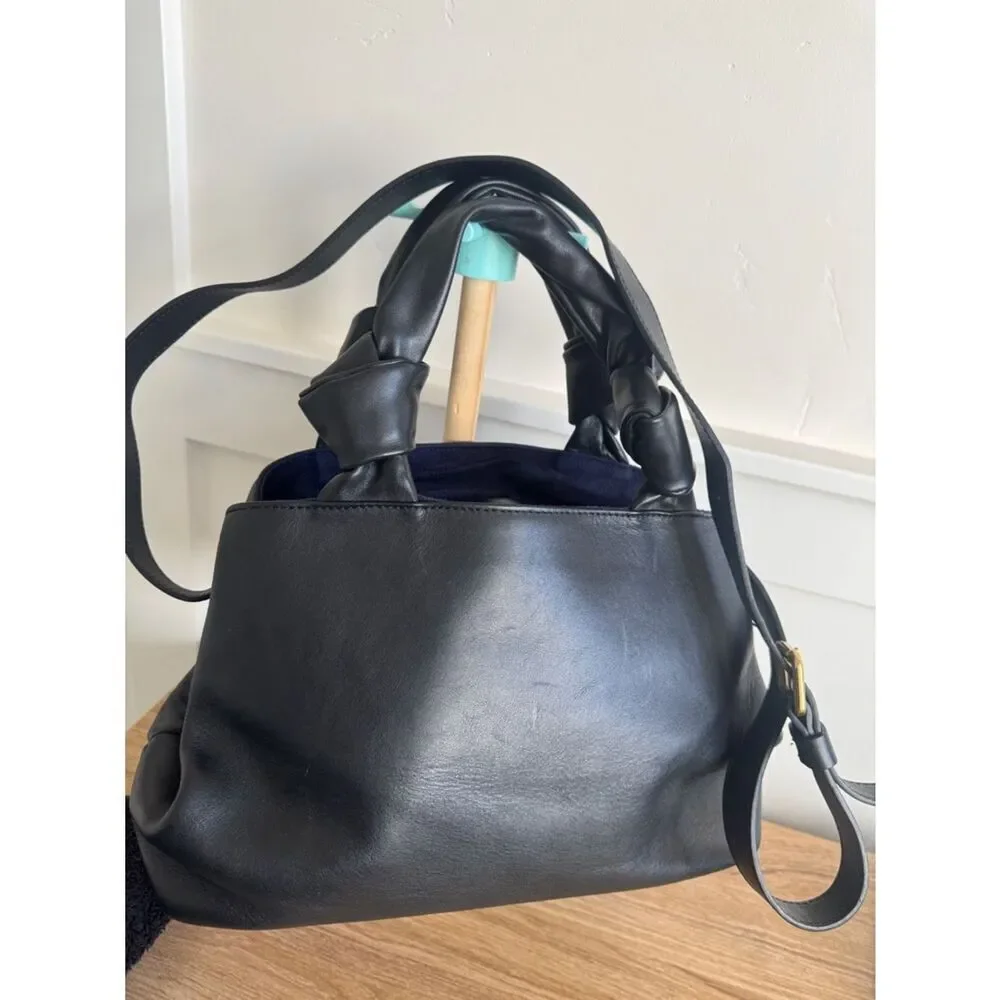 LIA NUMA Black Leather Tote Handbag Satchel Classic Shoulder Bag Made in Italy